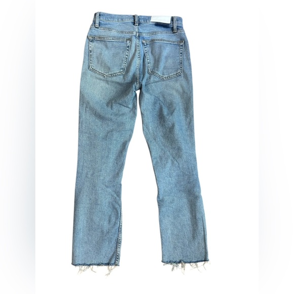 Re/Done Stove Pipe Cropped Jeans Light Wash Raw Hem Size 26 Mid 90s Button Fly - Picture 9 of 13